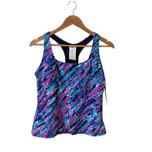 Reebok Women's Swimsuit Multicolor Racer Back Tankini Top, New with Tags